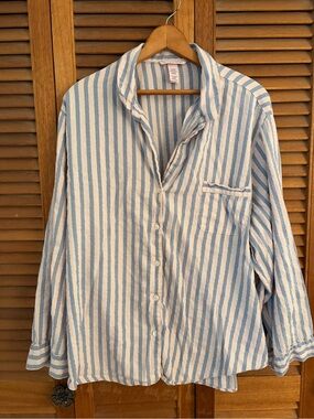 Victoria's Secret Light Blue and White Striped Button-Down Shirt